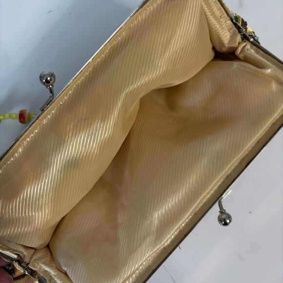 Vintage Beaded Embroidered Handbag Purse Fancy Party Elegant Yellow Floral - Picture 6 of 6